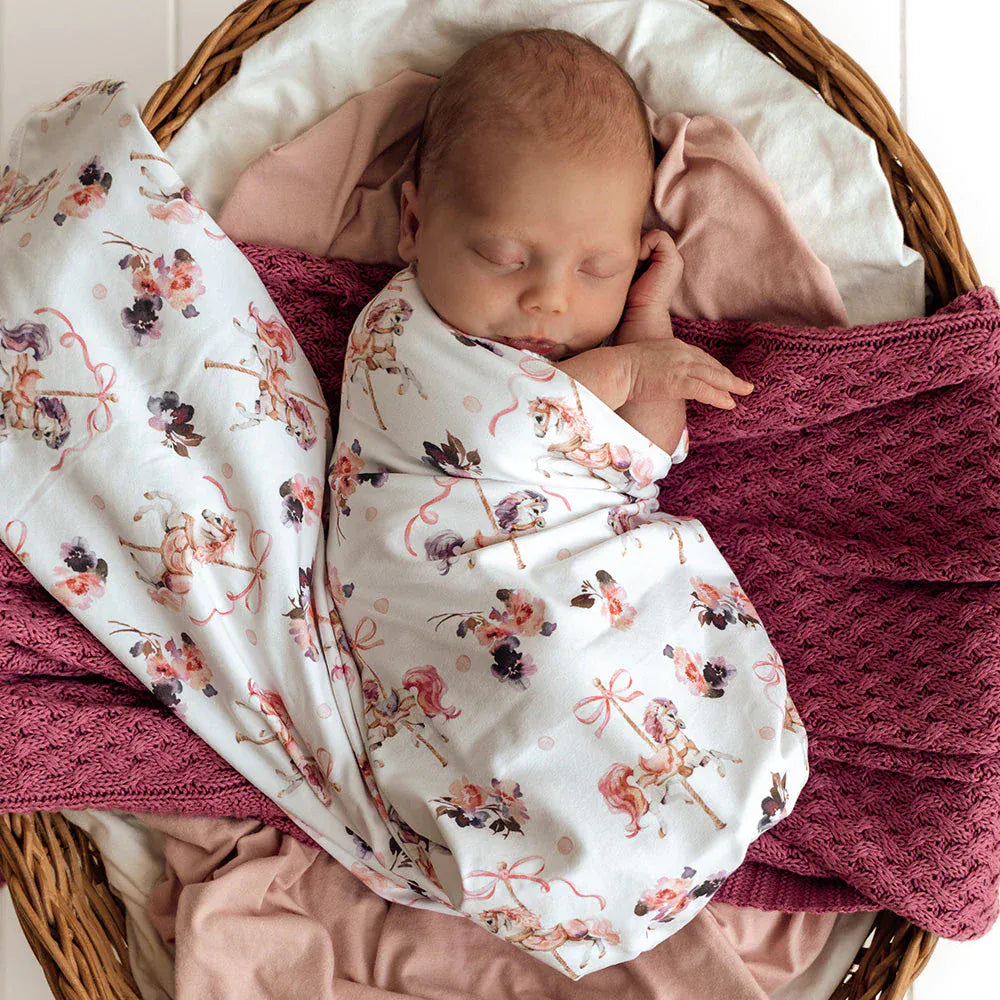 Snuggle Hunny Kids Linen Sheets Carousel Organic Jersey Wrap & Topknot Set