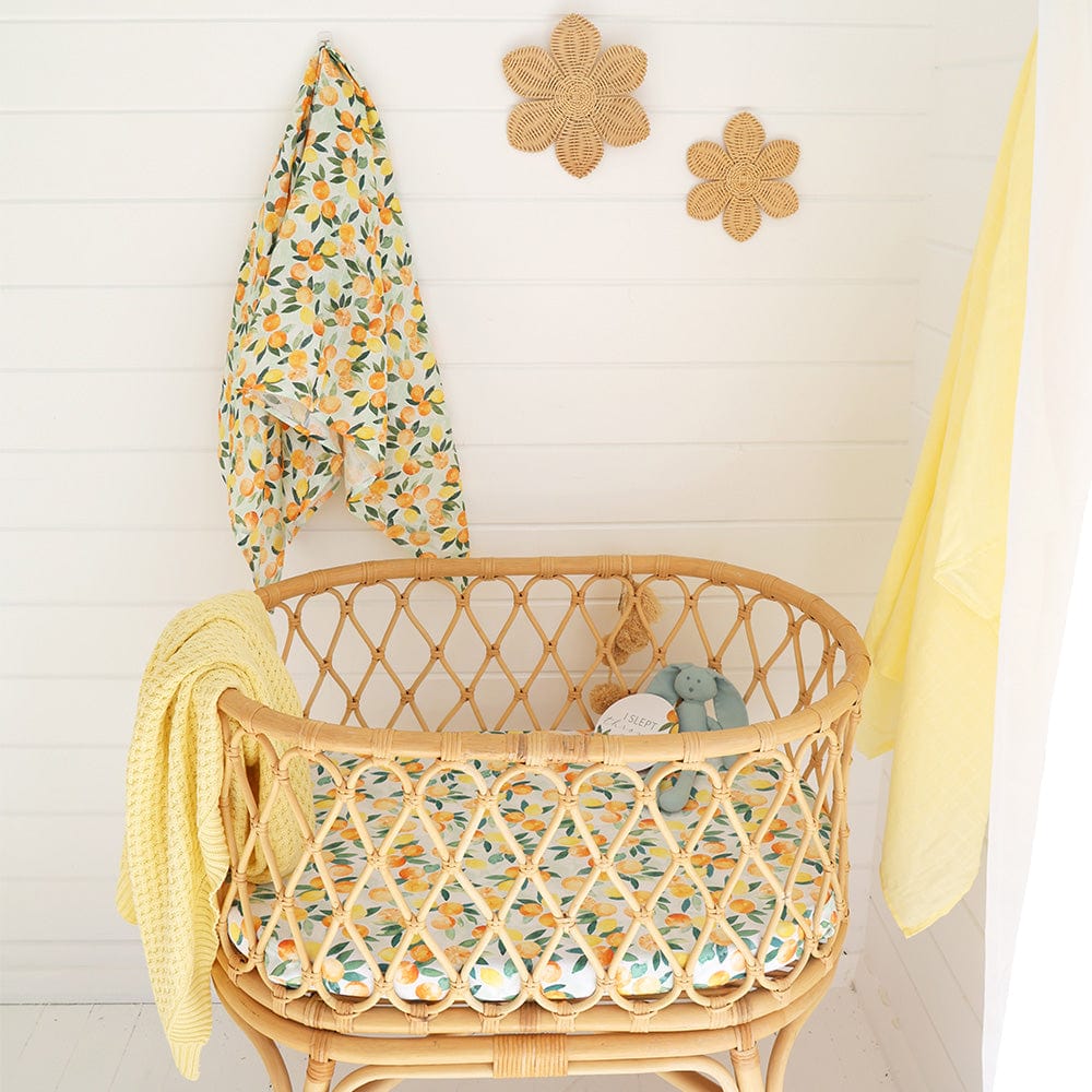 Snuggle Hunny Kids Linen Sheets Citrus Squeeze Organic Bassinet Sheet / Change Pad Cover