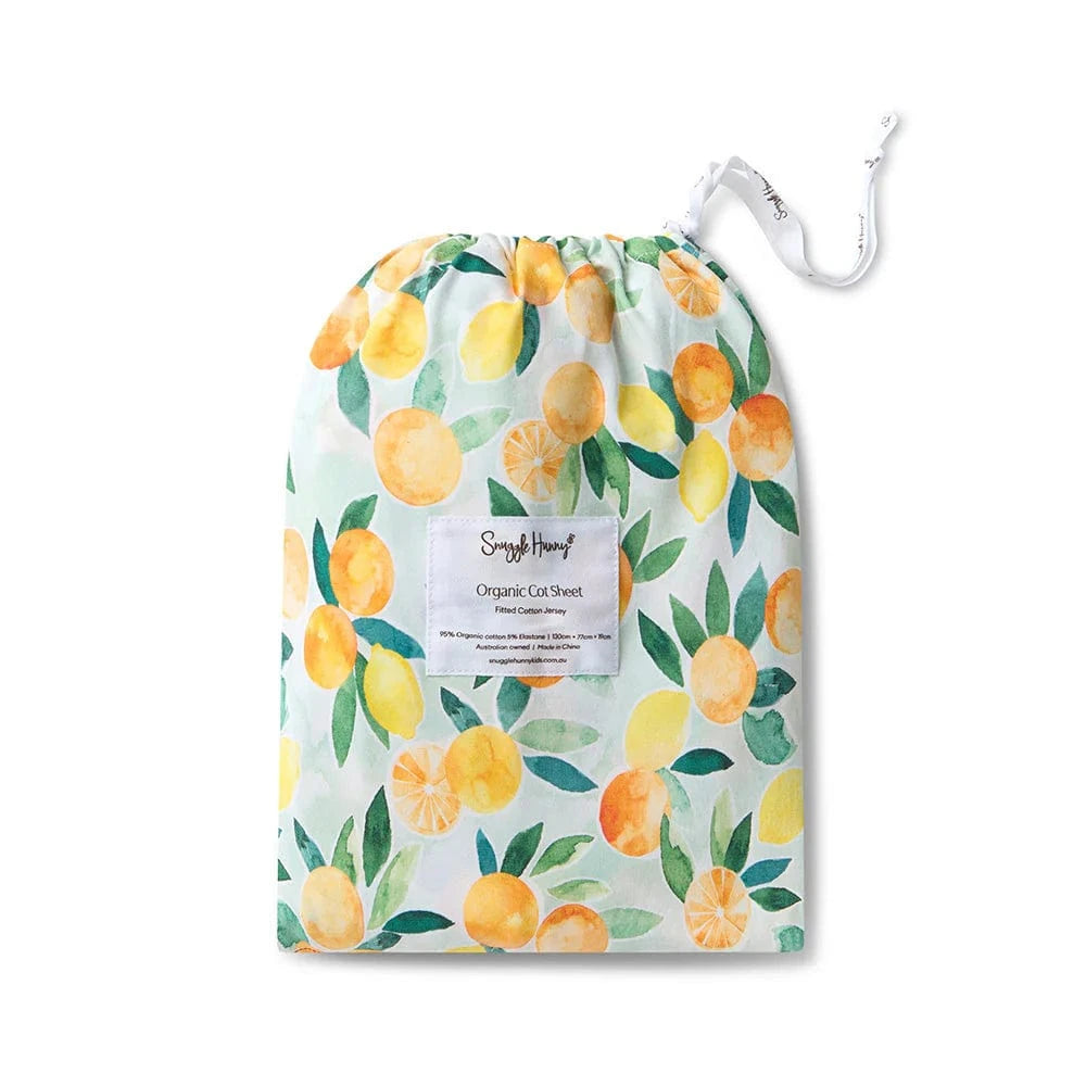 Snuggle Hunny Kids Linen Sheets Citrus Squeeze Organic Fitted Cot Sheet