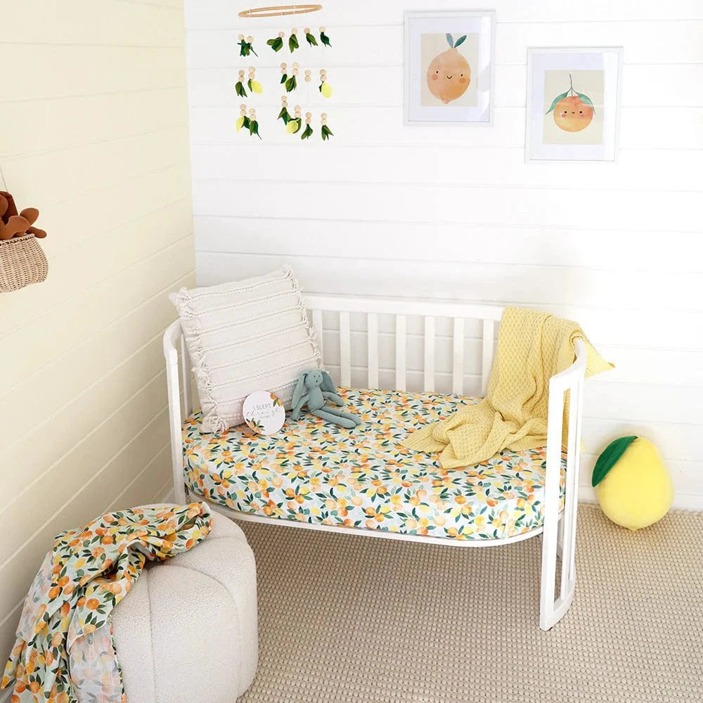 Snuggle Hunny Kids Linen Sheets Citrus Squeeze Organic Fitted Cot Sheet