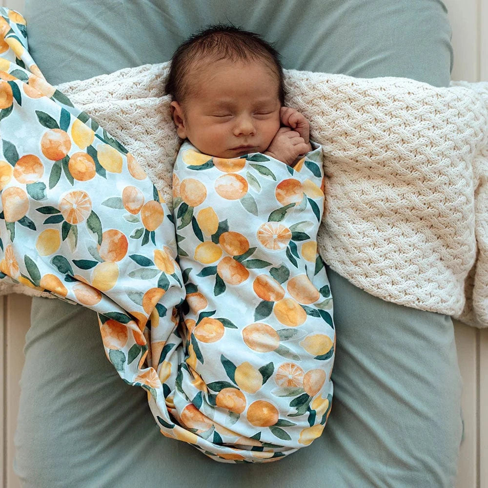 Snuggle Hunny Kids Linen Sheets Citrus Squeeze Organic Jersey Wrap & Beanie Set