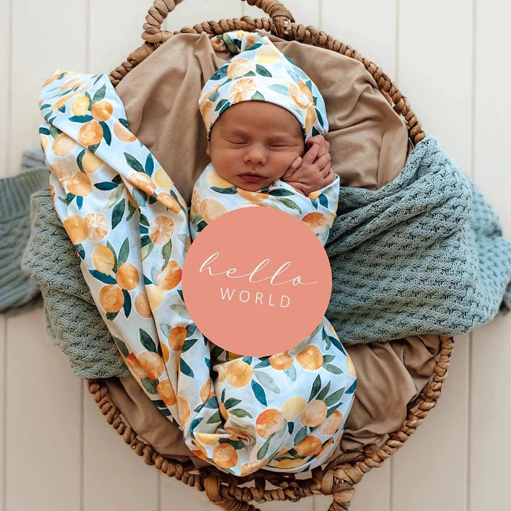 Snuggle Hunny Kids Linen Sheets Citrus Squeeze Organic Jersey Wrap & Beanie Set