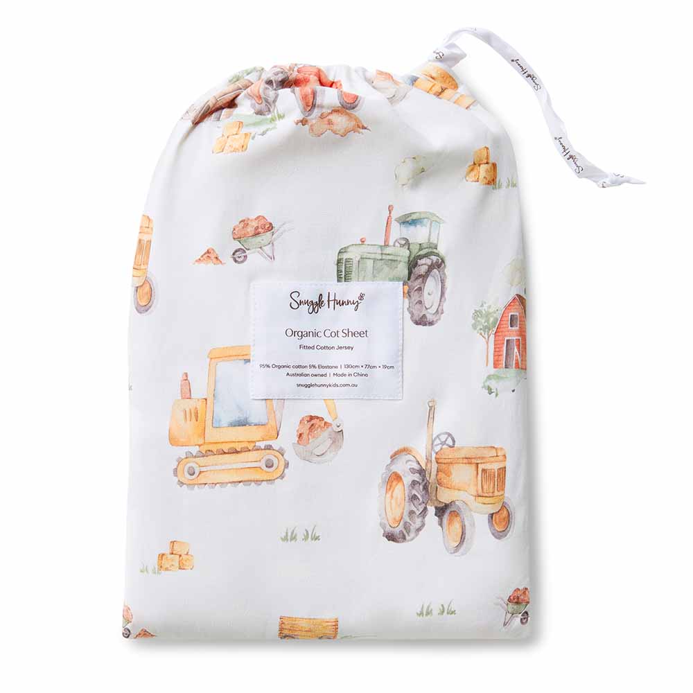 Snuggle Hunny Kids Linen Sheets Diggers Organic Fitted Cot Sheet