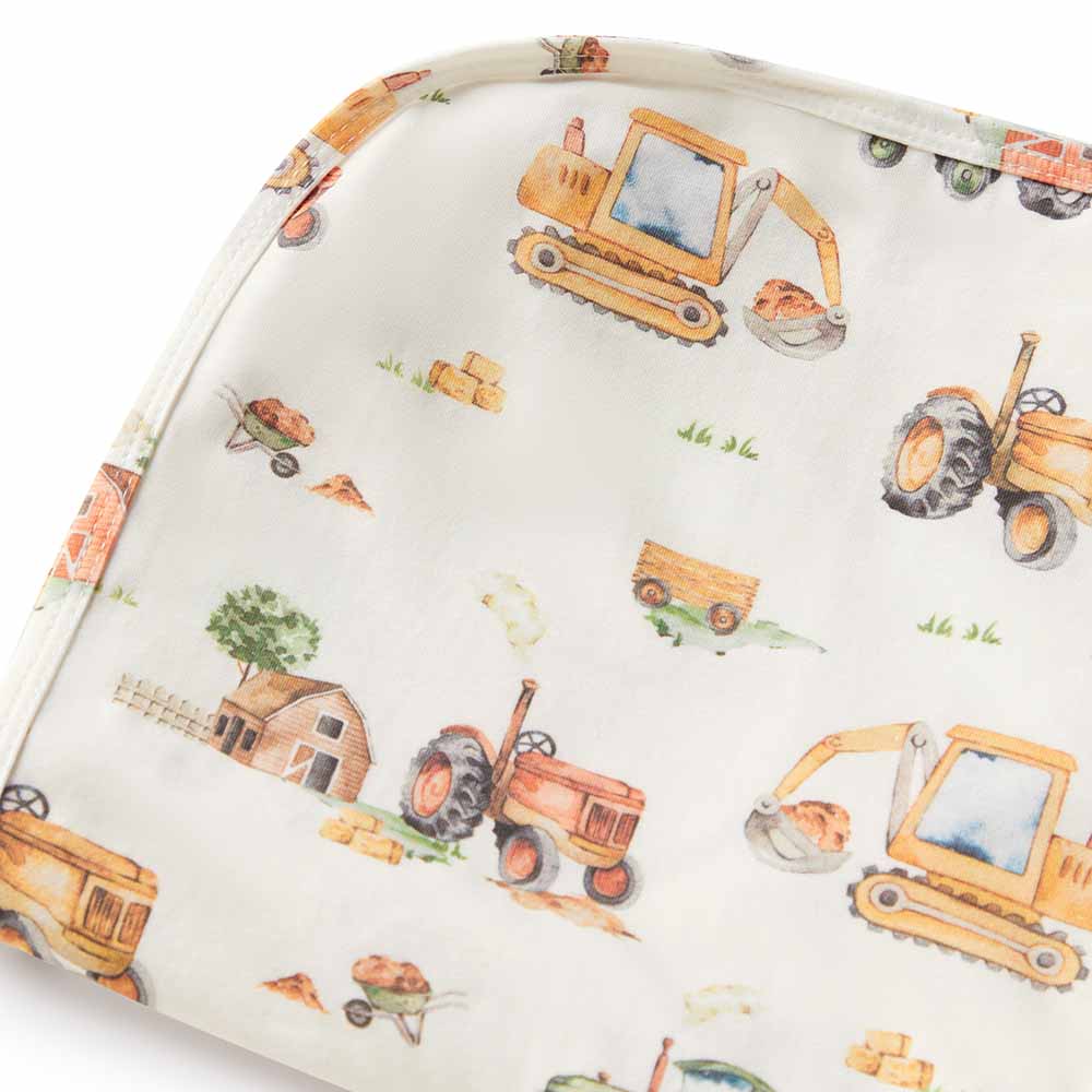 Snuggle Hunny Kids Linen Sheets Diggers & Tractors Organic Jersey Wrap & Beanie Set