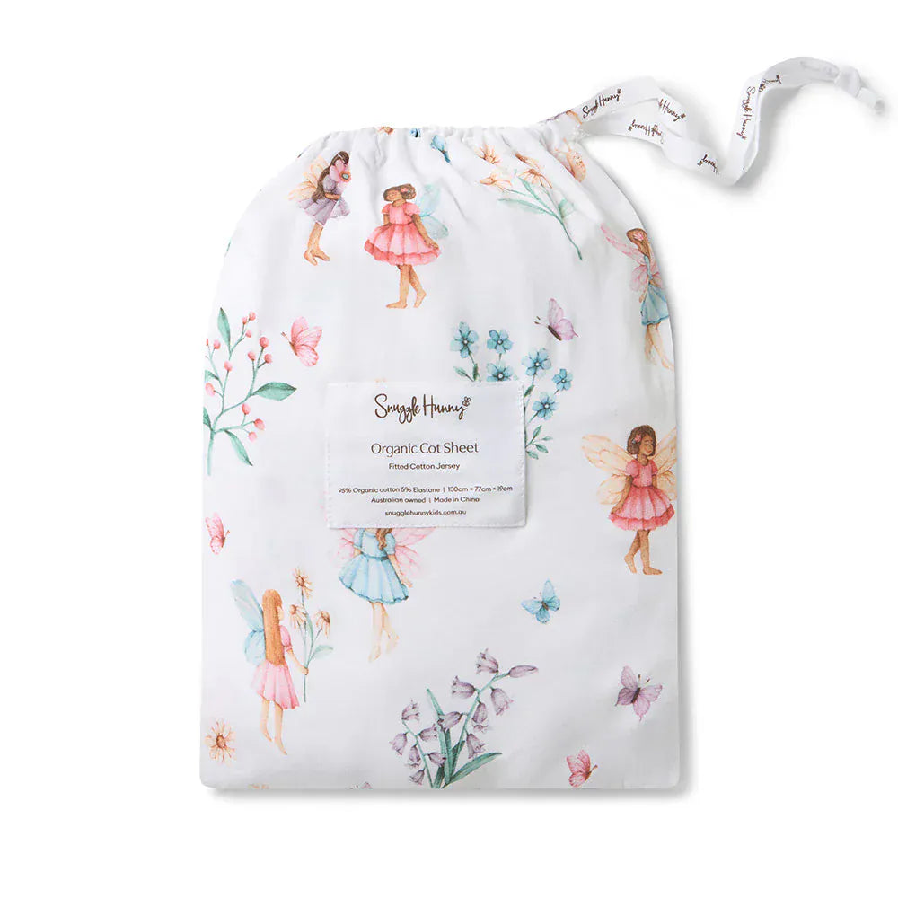 Snuggle Hunny Kids Linen Sheets Fairy Garden Organic Fitted Cot Sheet