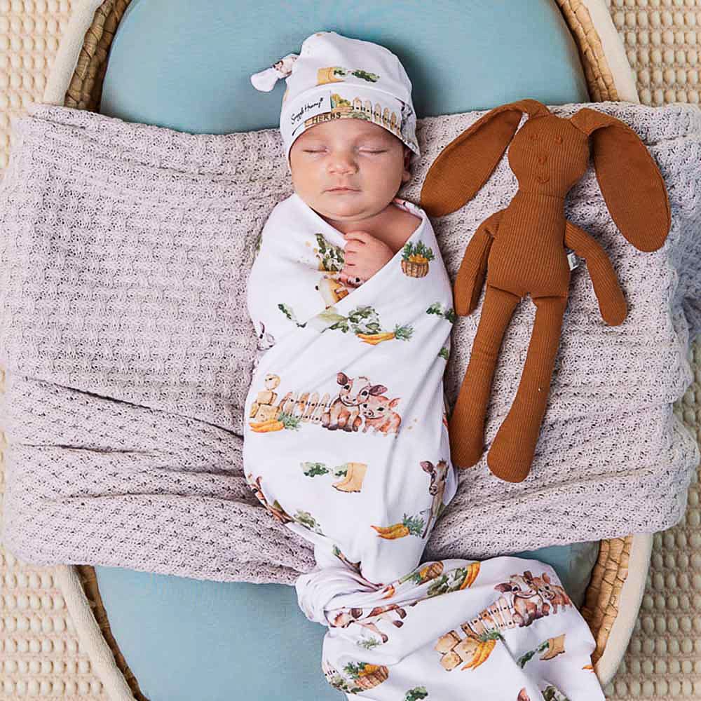 Snuggle Hunny Kids Linen Sheets Farm Organic Jersey Wrap & Beanie Set