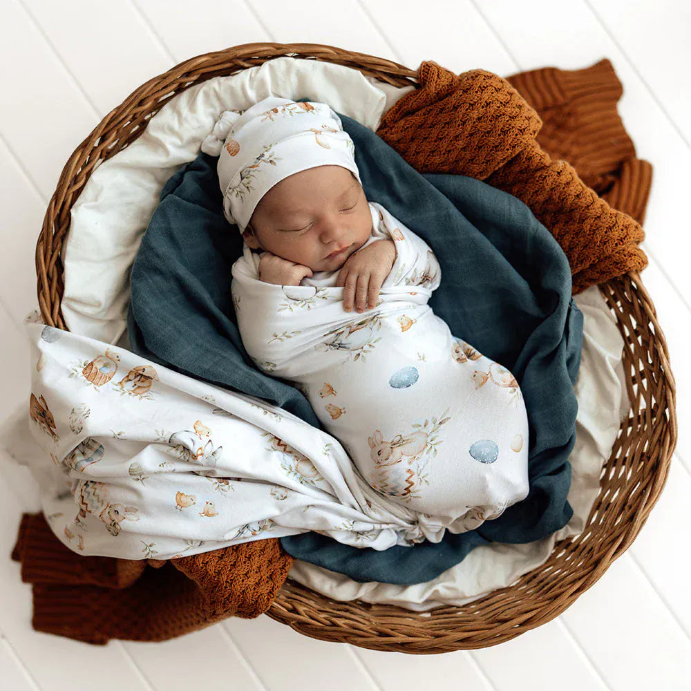 Snuggle Hunny Kids Linen Sheets Flopsy Bunnies Organic Jersey Wrap & Beanie Set