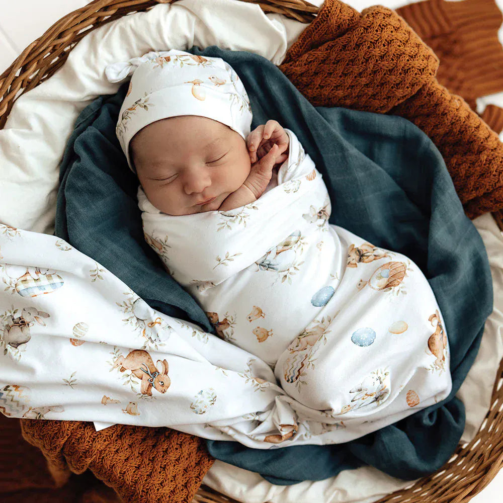 Snuggle Hunny Kids Linen Sheets Flopsy Bunnies Organic Jersey Wrap & Beanie Set