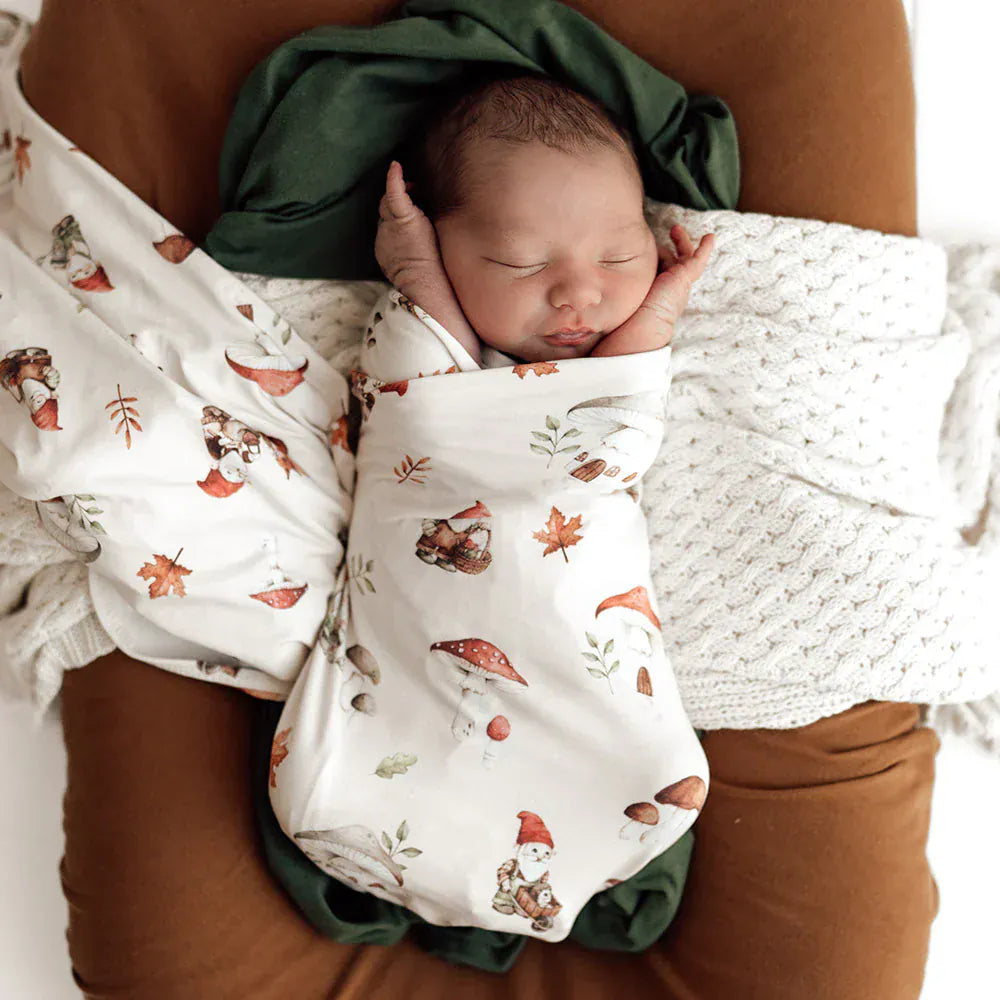 Snuggle Hunny Kids Linen Sheets Gnomes Organic Jersey Wrap & Beanie Set