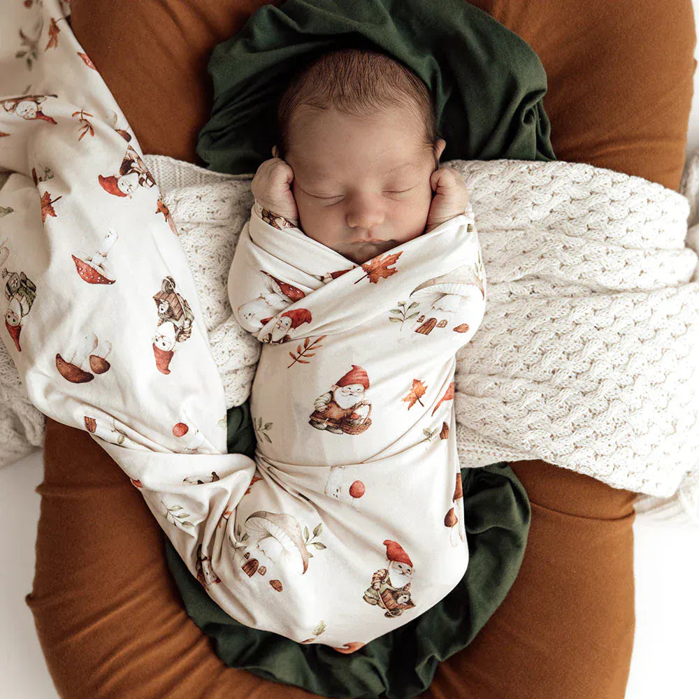 Snuggle Hunny Kids Linen Sheets Gnomes Organic Jersey Wrap & Beanie Set