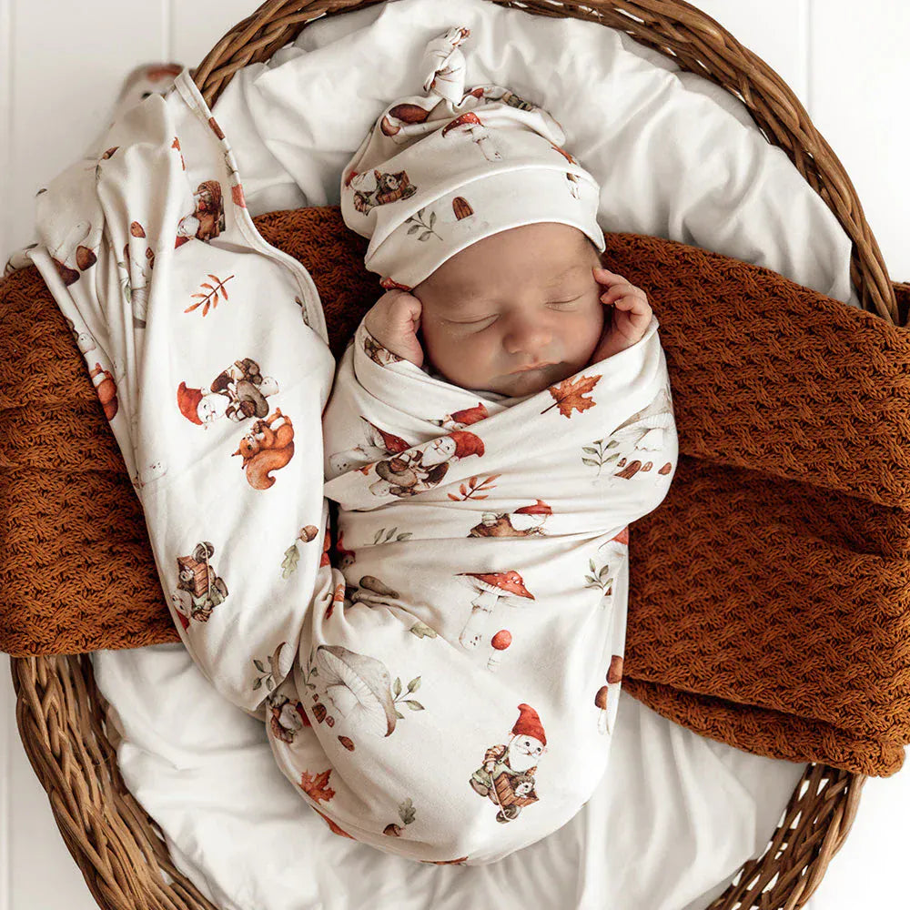 Snuggle Hunny Kids Linen Sheets Gnomes Organic Jersey Wrap & Beanie Set