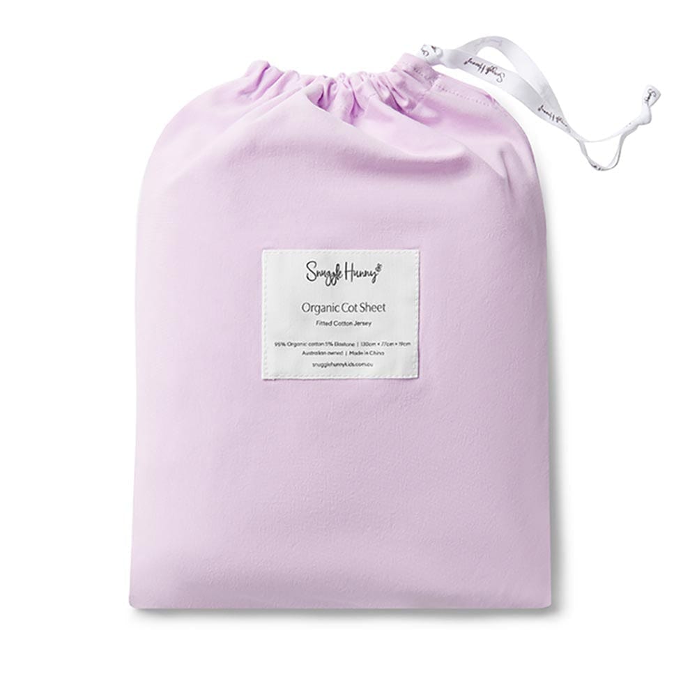 Snuggle Hunny Kids Linen Sheets Lilac Organic Fitted Cot Sheet