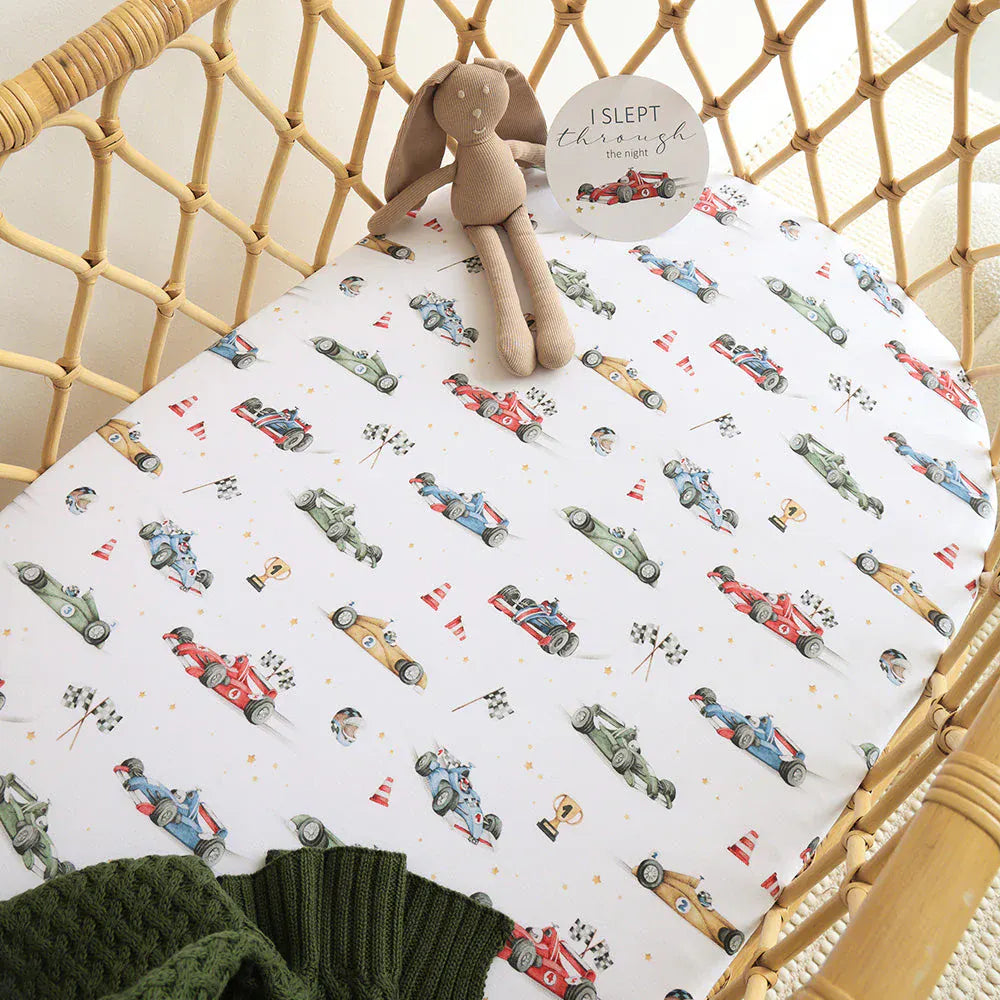 Snuggle Hunny Kids Linen Sheets Little Racers Organic Bassinet Sheet / Change Pad Cover