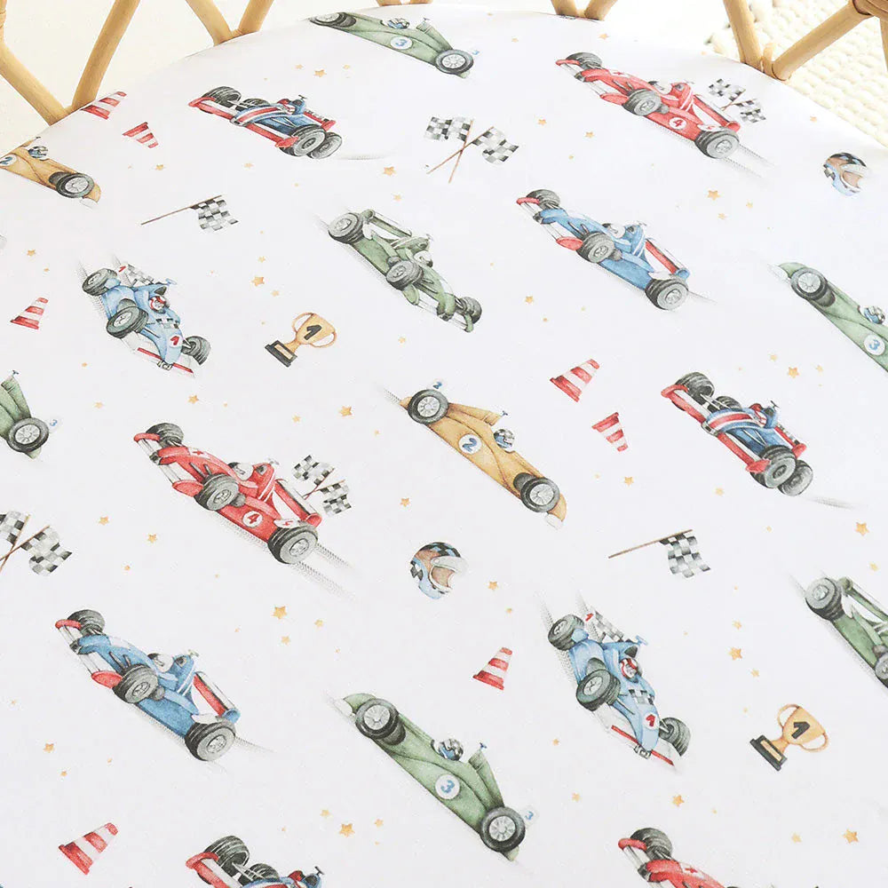 Snuggle Hunny Kids Linen Sheets Little Racers Organic Bassinet Sheet / Change Pad Cover