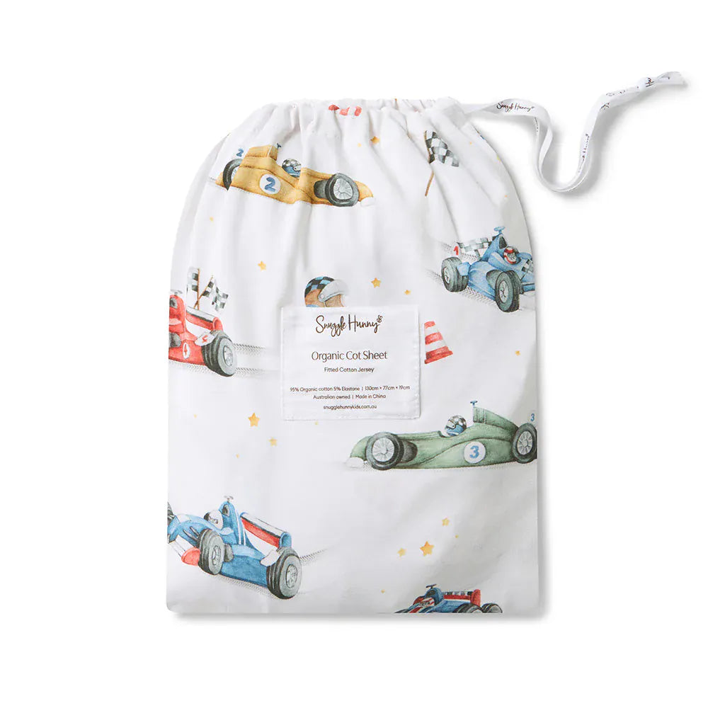 Snuggle Hunny Kids Linen Sheets Little Racers Organic Fitted Cot Sheet