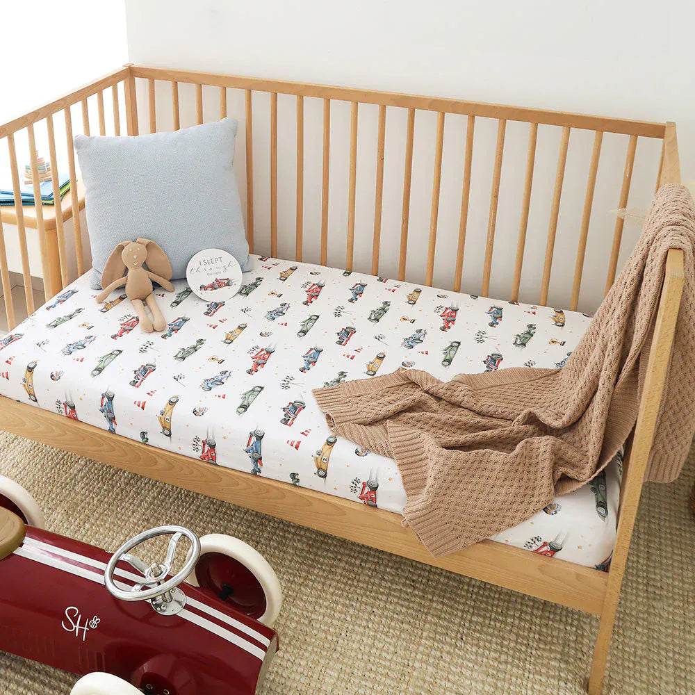 Snuggle Hunny Kids Linen Sheets Little Racers Organic Fitted Cot Sheet