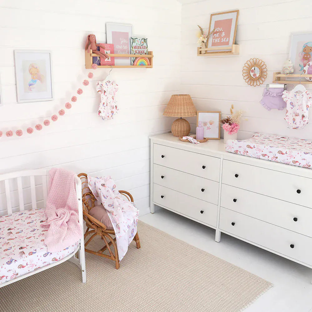 Snuggle Hunny Kids Linen Sheets Mermaid Organic Bassinet Sheet / Change Pad Cover