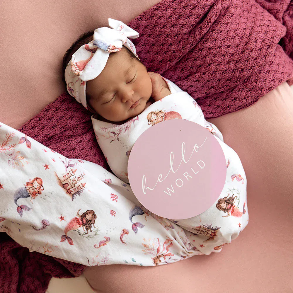 Snuggle Hunny Kids Linen Sheets Mermaid Organic Jersey Wrap & Topknot Set