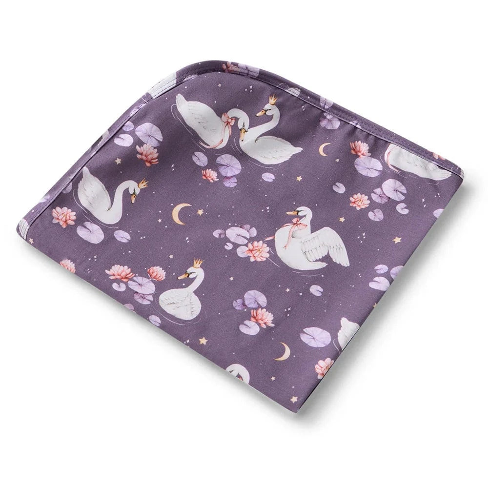 Snuggle Hunny Kids Linen Sheets Midnight Swan Organic Jersey Wrap & Topknot Set