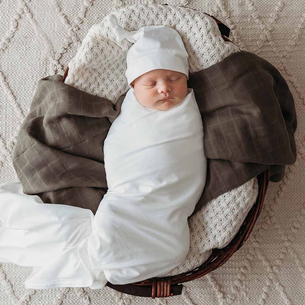 Snuggle Hunny Kids Linen Sheets Milk Organic Jersey Wrap & Beanie Set