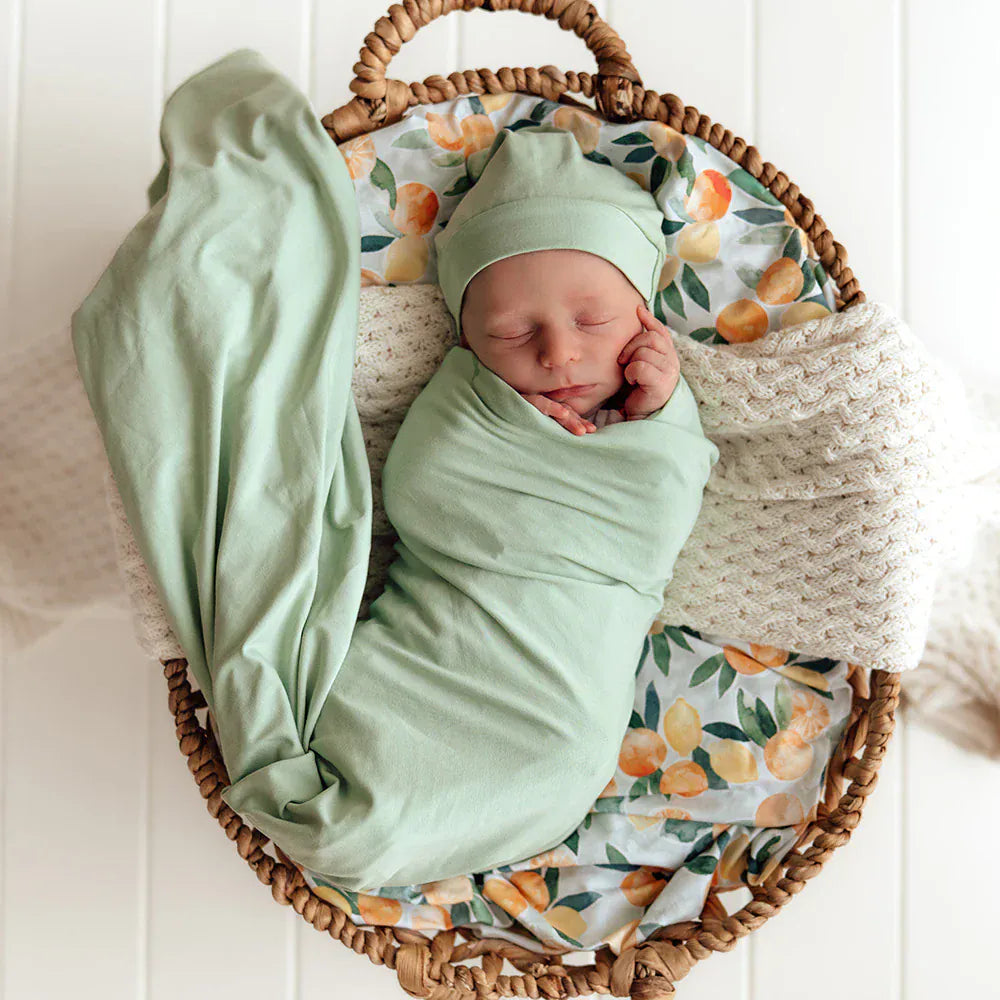 Snuggle Hunny Kids Linen Sheets Mint Organic Jersey Wrap & Beanie Set
