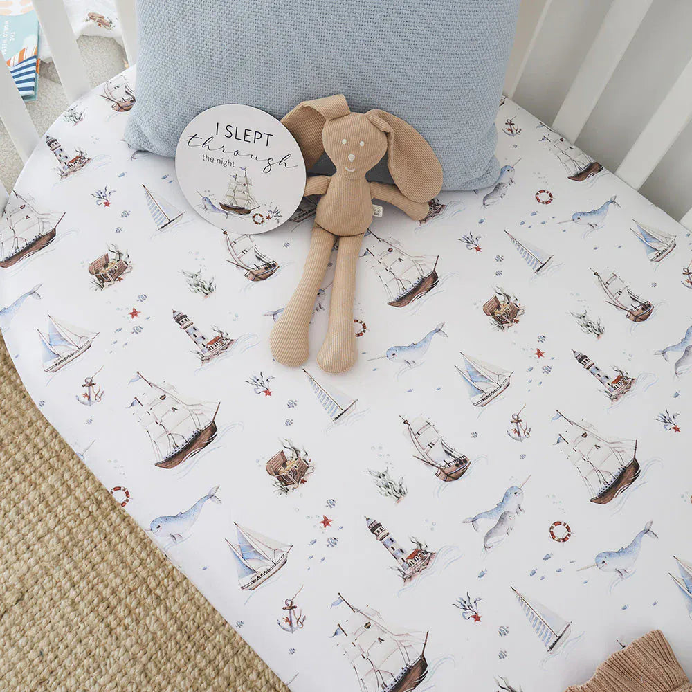 Snuggle Hunny Kids Linen Sheets Set Sail Organic Fitted Cot Sheet