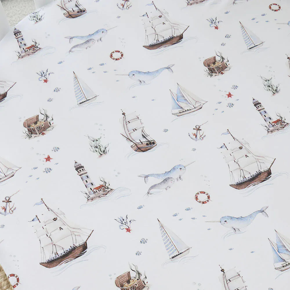 Snuggle Hunny Kids Linen Sheets Set Sail Organic Fitted Cot Sheet