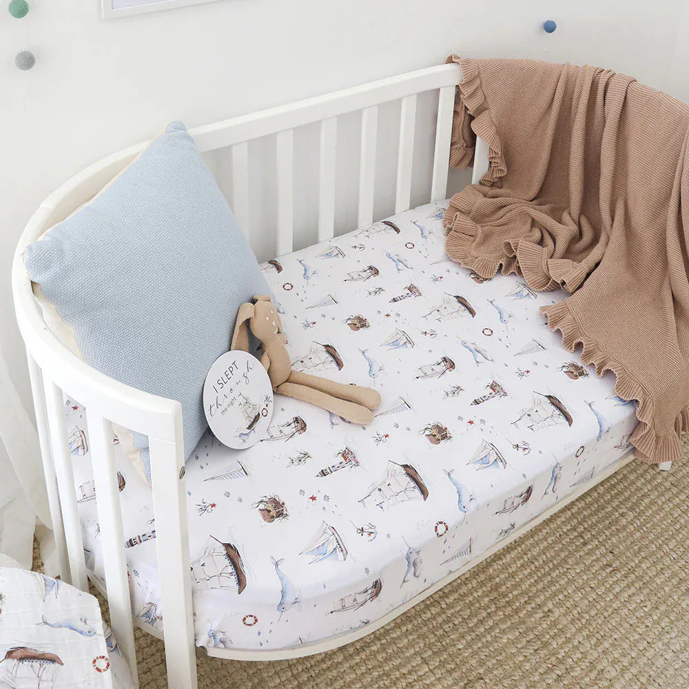 Snuggle Hunny Kids Linen Sheets Set Sail Organic Fitted Cot Sheet