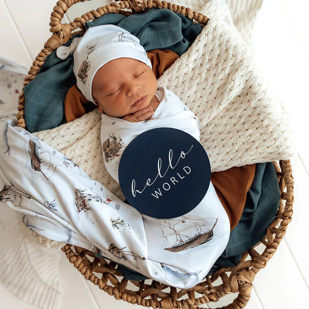 Snuggle Hunny Kids Linen Sheets Set Sail Organic Jersey Wrap & Beanie Set