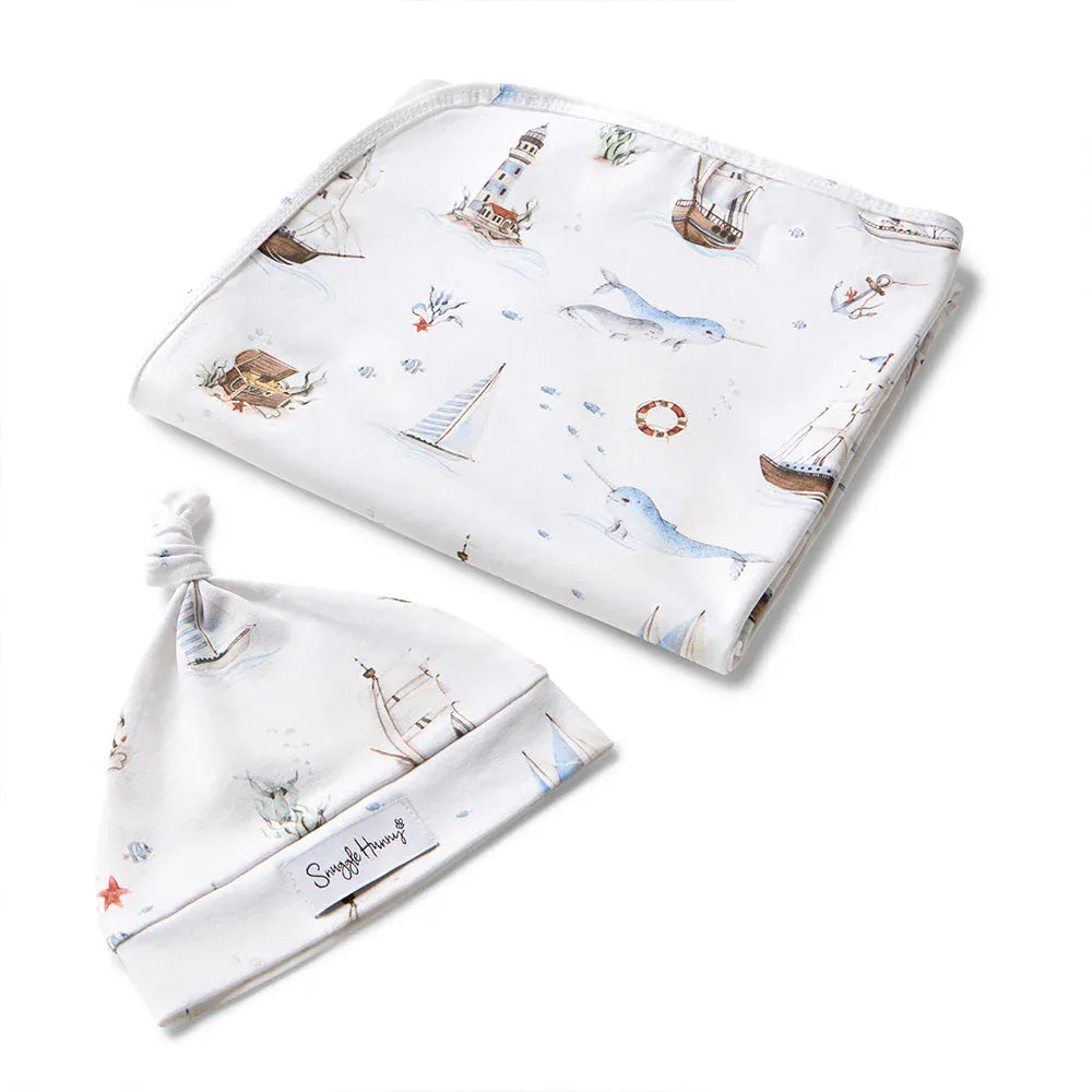 Set Sail Organic Jersey Wrap & Beanie Set - Parnell Baby Boutique