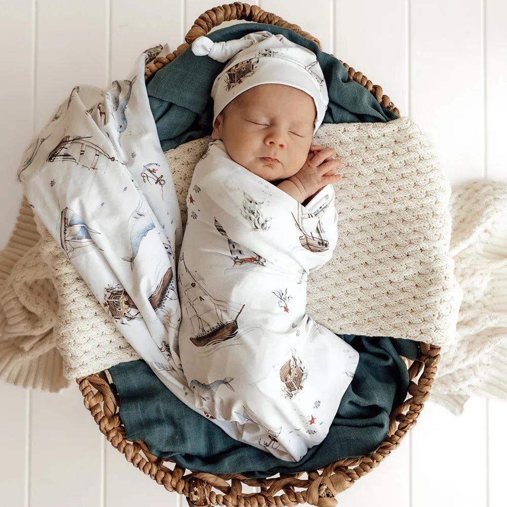 Set Sail Organic Jersey Wrap & Beanie Set - Parnell Baby Boutique
