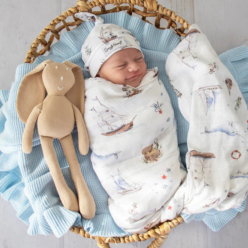 Snuggle Hunny Kids Set Sail organic muslin linen sheets in soft, breathable fabric for a cozy, gentle sleep environment.