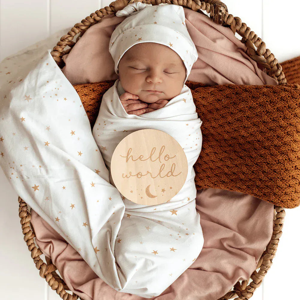 Snuggle Hunny Kids Linen Sheets Stardust Organic Jersey Wrap & Beanie Set