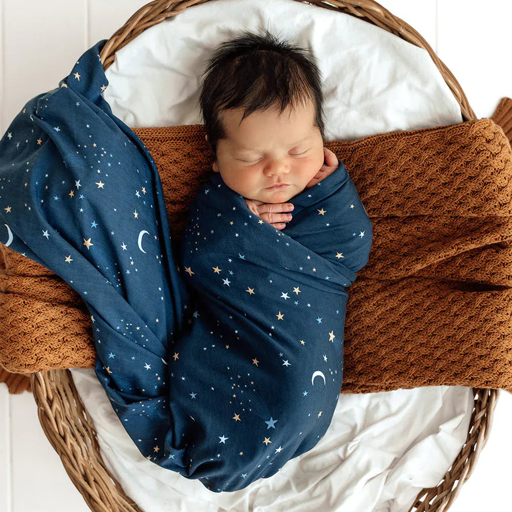 Snuggle Hunny Kids Linen Sheets Starry Night Organic Jersey Wrap & Beanie Set