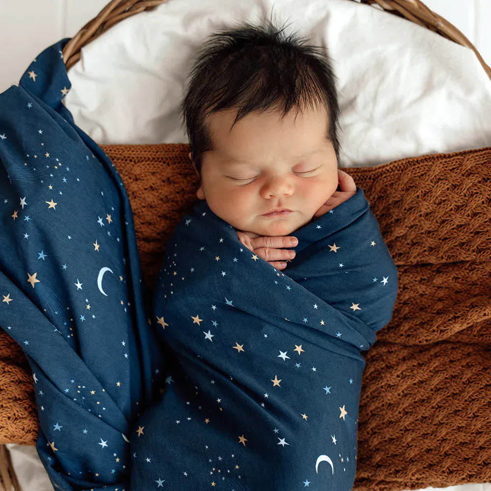 Snuggle Hunny Kids Linen Sheets Starry Night Organic Jersey Wrap & Beanie Set