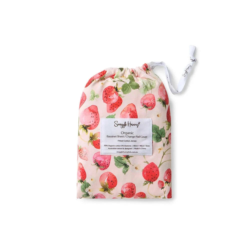 Snuggle Hunny Kids Linen Sheets Strawberry Organic Bassinet Sheet / Change Pad Cover
