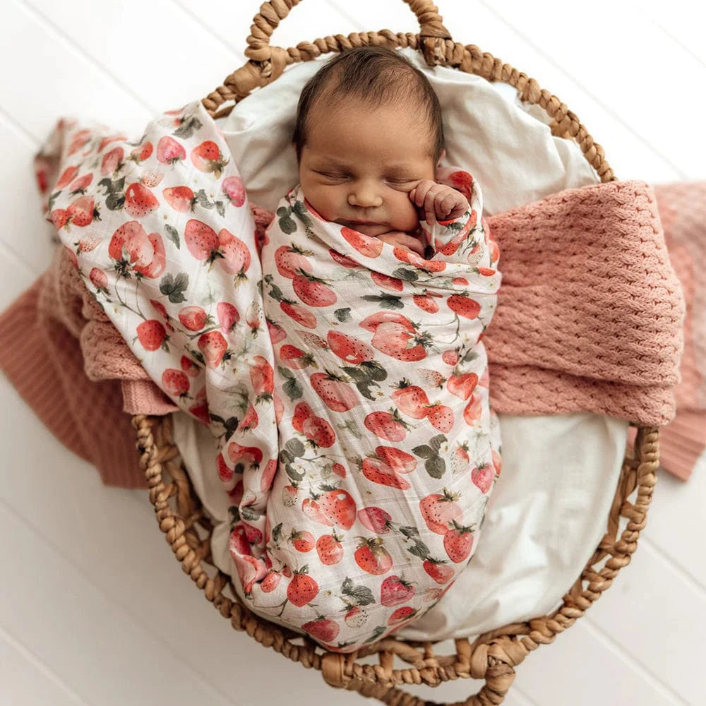 Snuggle Hunny Kids Linen Sheets Strawberry Organic Muslin Wrap