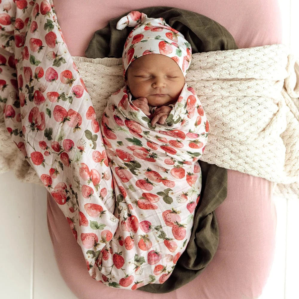 Snuggle Hunny Kids Linen Sheets Strawberry Organic Muslin Wrap