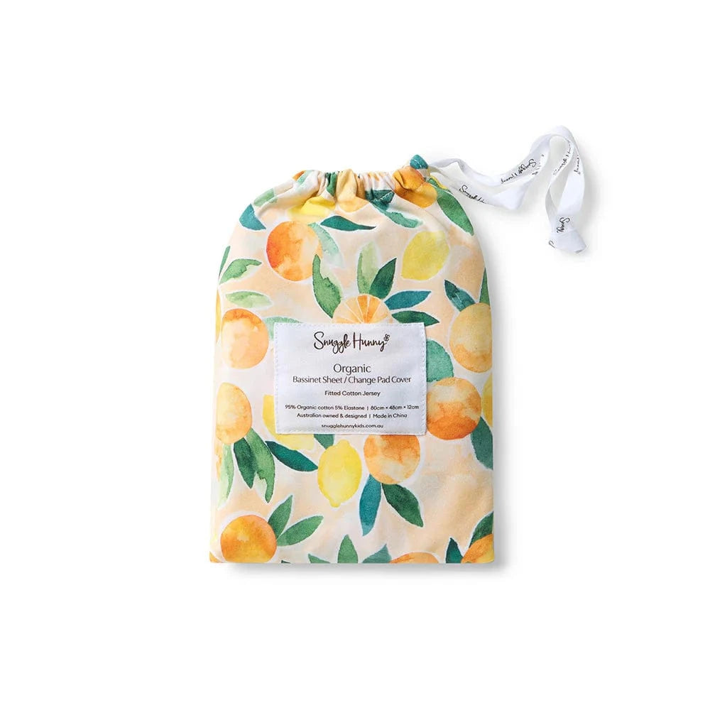 Snuggle Hunny Kids Linen Sheets Sunny Citrus Organic Bassinet Sheet / Change Pad Cover