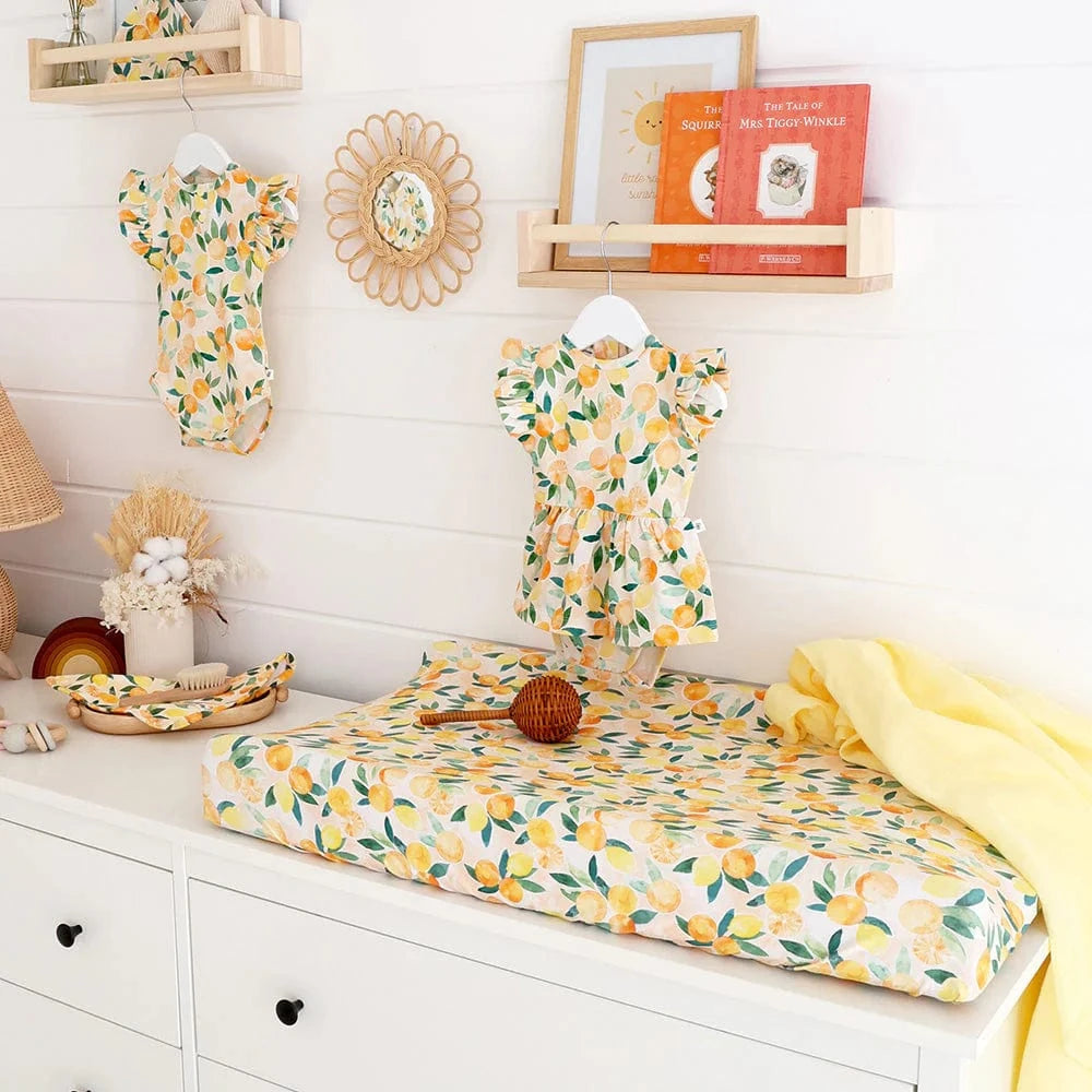 Snuggle Hunny Kids Linen Sheets Sunny Citrus Organic Bassinet Sheet / Change Pad Cover