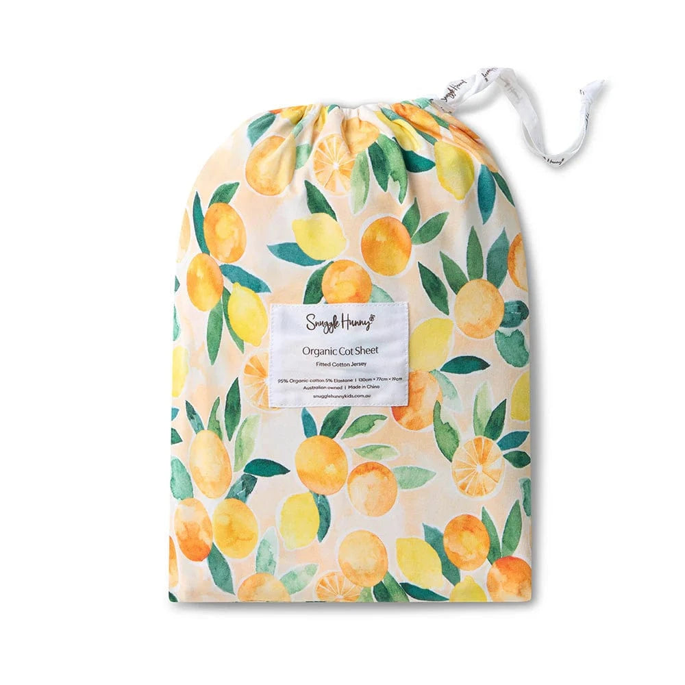 Snuggle Hunny Kids Linen Sheets Sunny Citrus Organic Fitted Cot Sheet