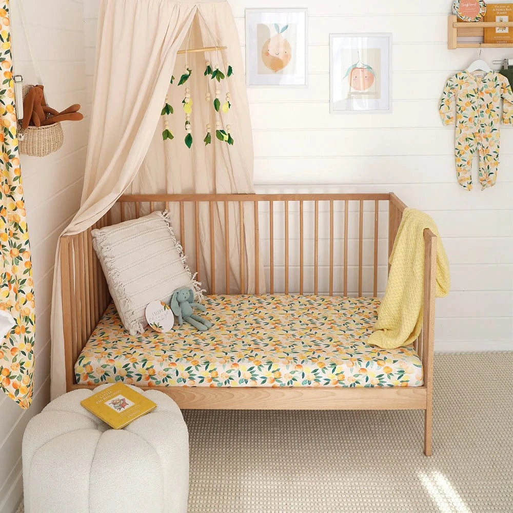 Snuggle Hunny Kids Linen Sheets Sunny Citrus Organic Fitted Cot Sheet