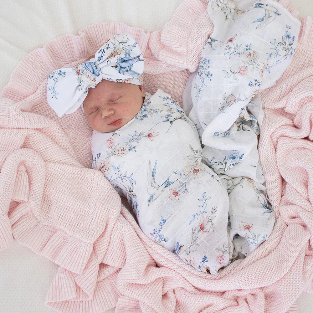 Snuggle Hunny Kids Linen Sheets Sweet Swallows Organic Muslin Wrap