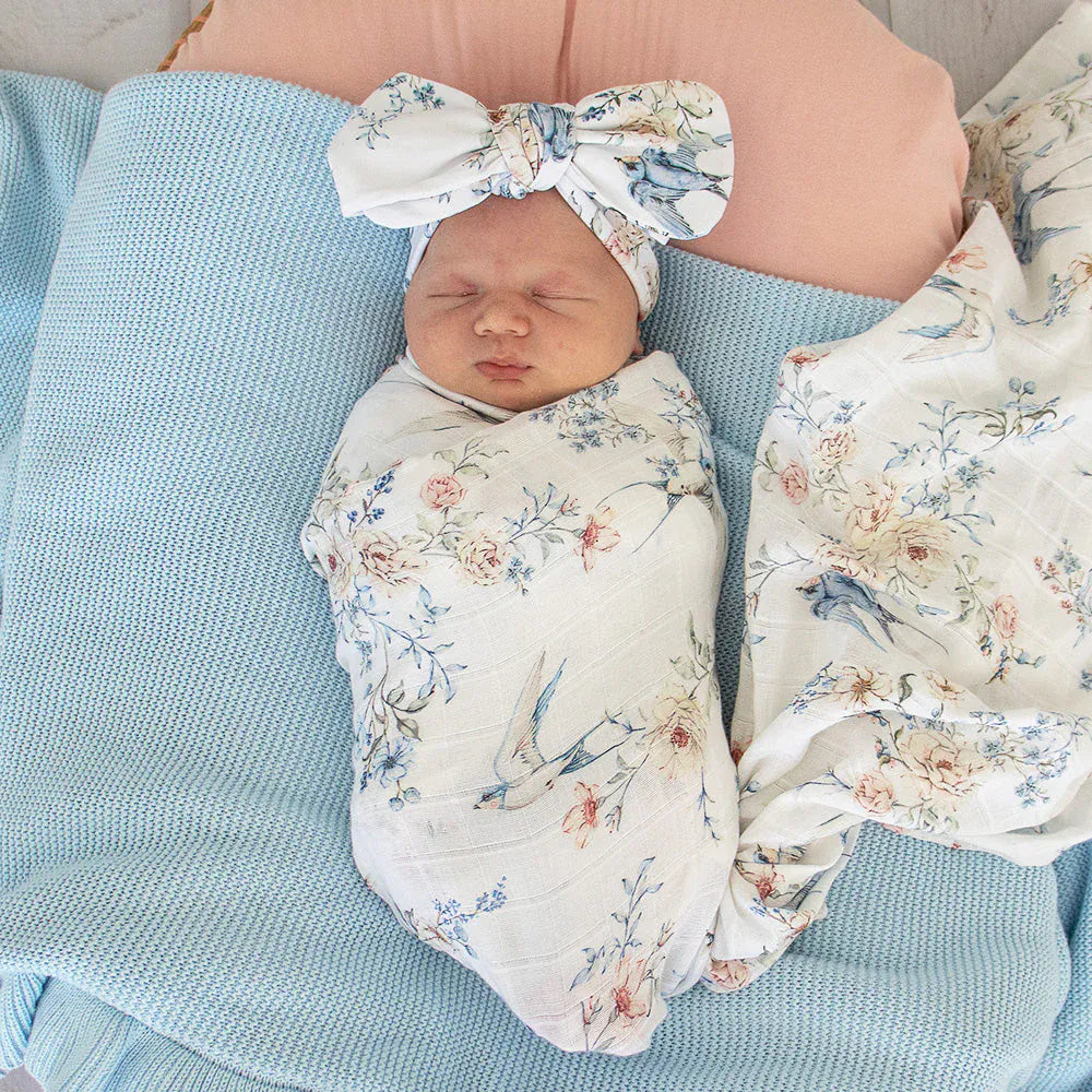 Snuggle Hunny Kids Linen Sheets Sweet Swallows Organic Muslin Wrap