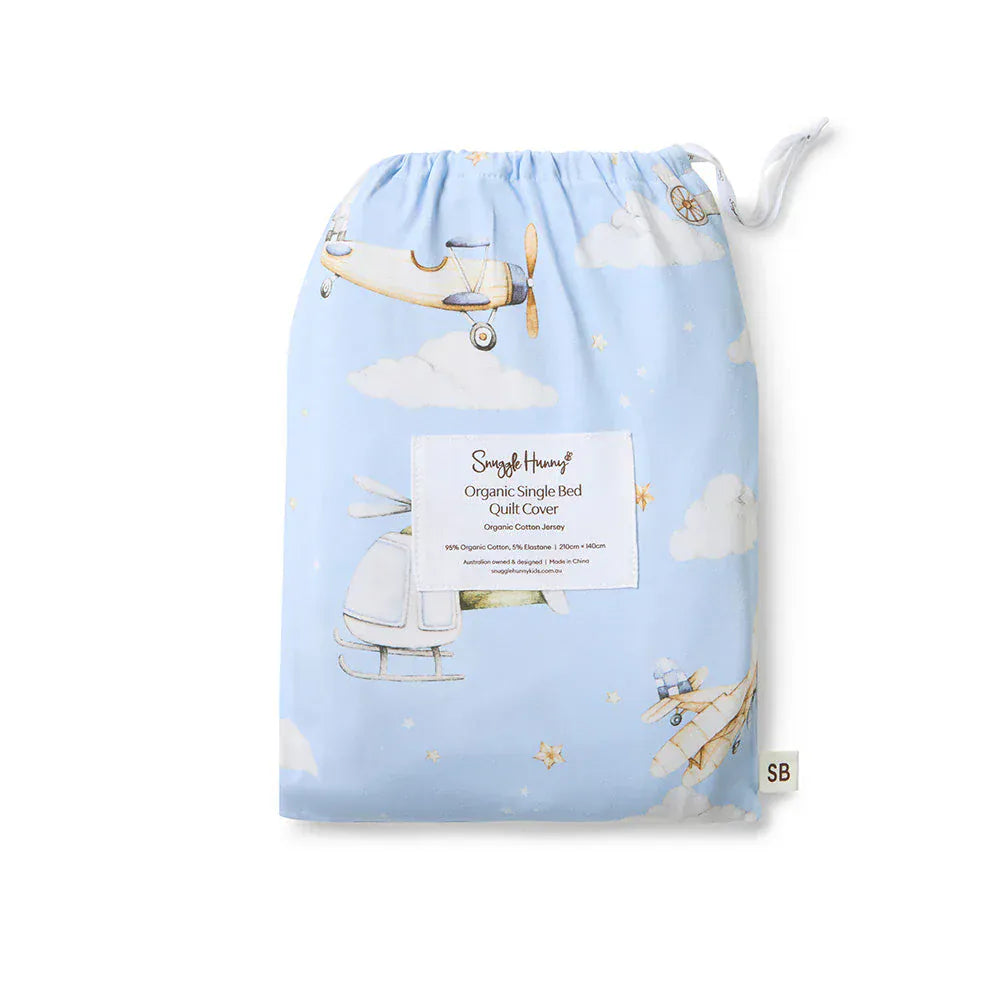 Snuggle Hunny Kids Linen Sheets Taking Flight Organic Cotton Quilt Cover - Single Bed