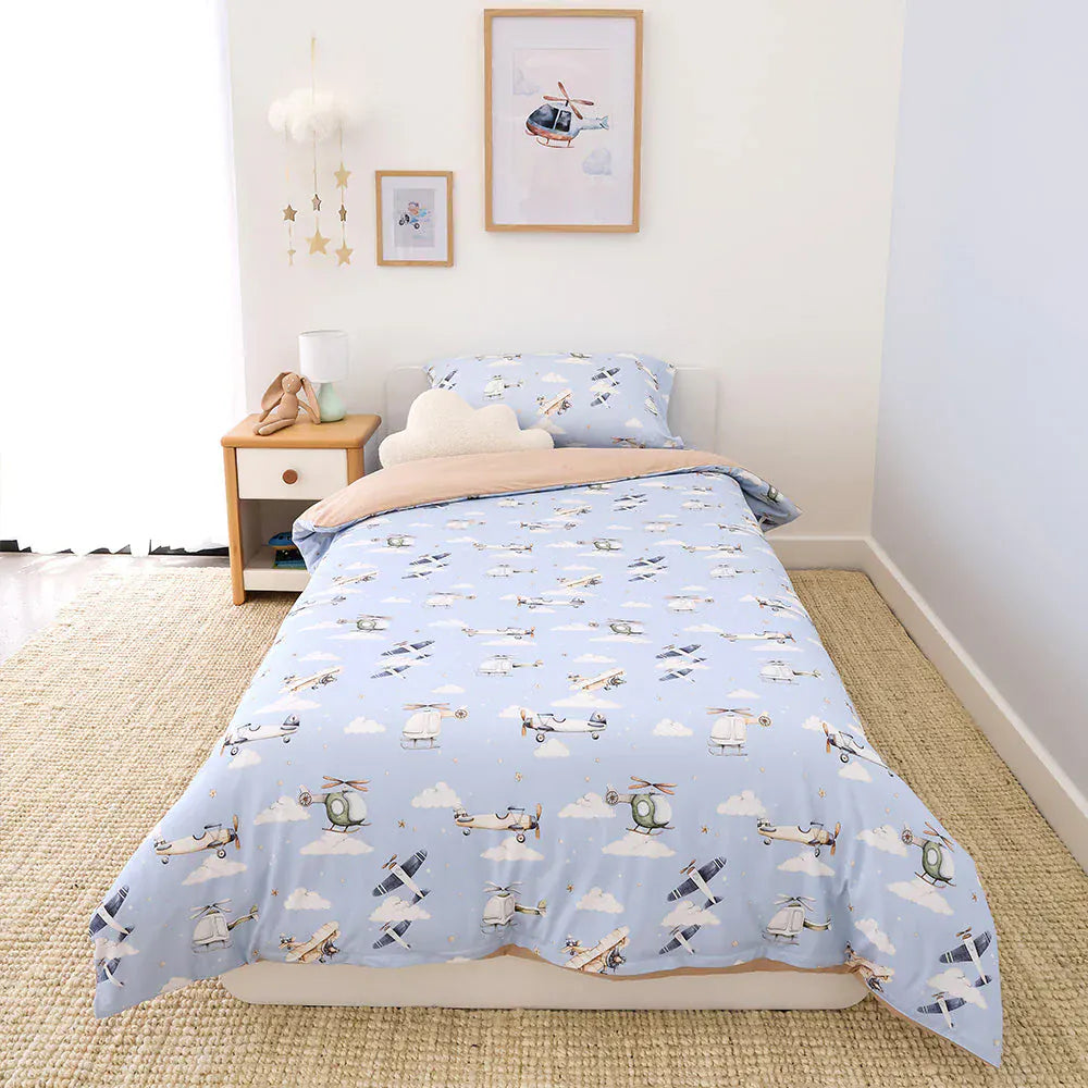 Snuggle Hunny Kids Linen Sheets Taking Flight Organic Cotton Quilt Cover - Single Bed