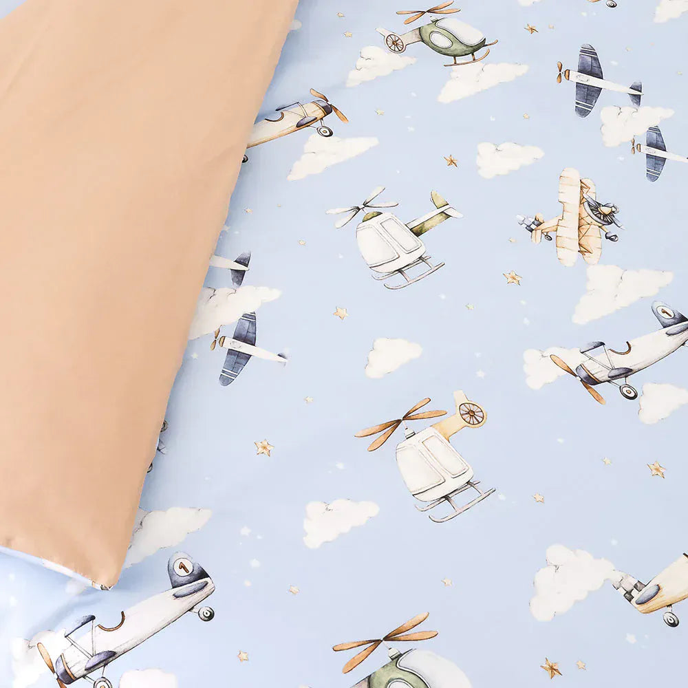 Snuggle Hunny Kids Linen Sheets Taking Flight Organic Cotton Quilt Cover - Single Bed