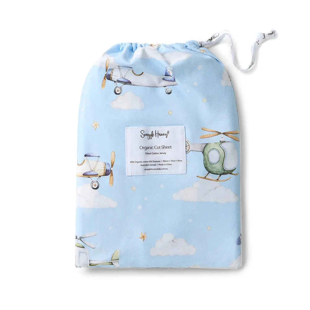 Snuggle Hunny Kids Linen Sheets Taking Flight Organic Fitted Cot Sheet