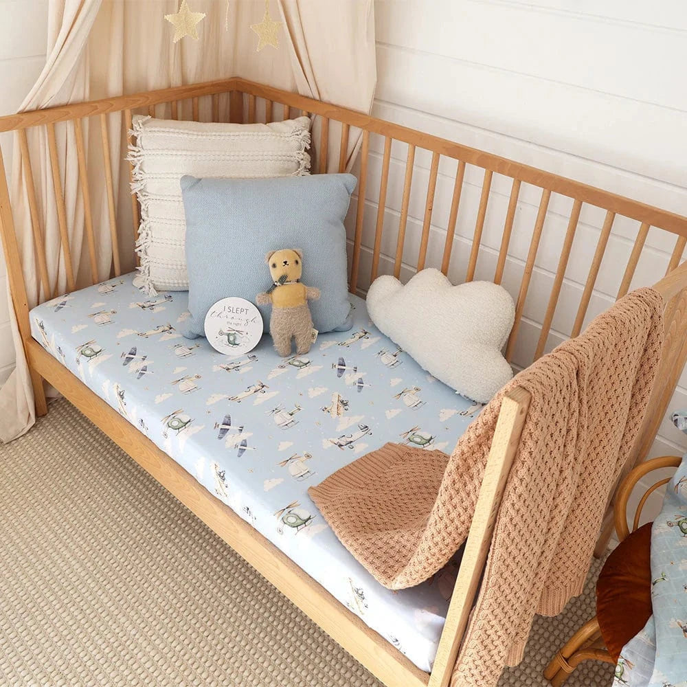 Snuggle Hunny Kids Linen Sheets Taking Flight Organic Fitted Cot Sheet