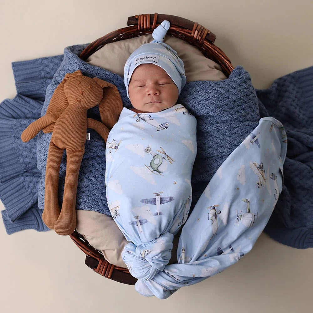 Snuggle Hunny Kids Linen Sheets Taking Flight Organic Jersey Wrap & Beanie Set